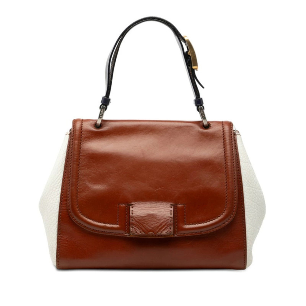 Fendi Pequin Silvana Handbag Brown White Leather